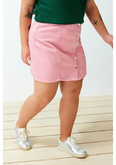 Ersefa Moda Büyük Beden Regular Düz Desen Günlük Mini Boy Düğmeli Mini D Pembe