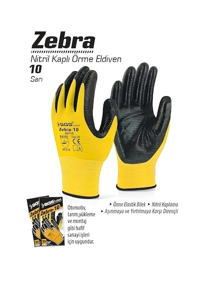 Sgs Zebra 10 Nitril Kaplı Örme Eldiven