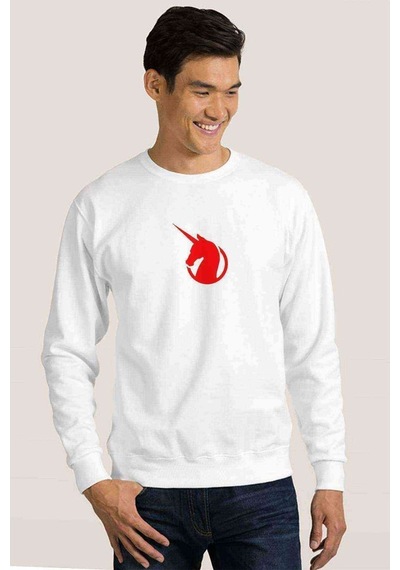Earth Federation Logo Baskılı Beyaz Erkek Örme Sweatshirt