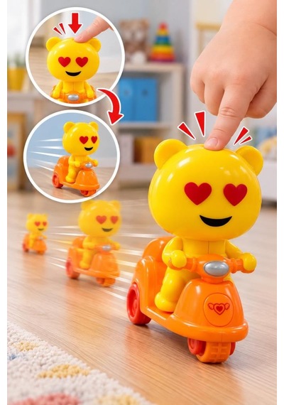 4 Lü Bas Git Oyuncak Motor Seti Renkli Emoji Figürlü 12 Cm Eğlenceli Ve Eğitici Motosikletler