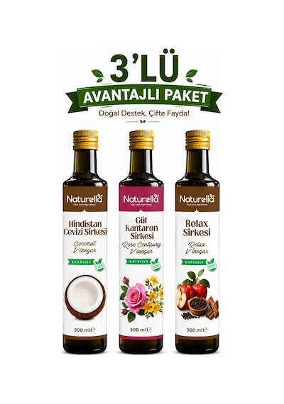 Naturella Hindistan Cevizi , Relax Ve Gül & Kanataron Sirkesi 3'lü Set X 500 Ml