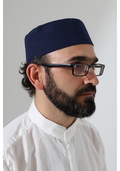 Elif Vav Nakışlı Kalıp Namaz Takkesi - Lacivert Lacivert