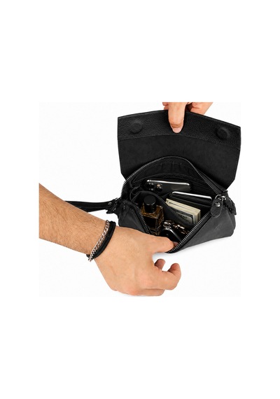 Alphaclub Bag Erkek Siyah Hakiki Deri Fermuarlı Çok Bölmeli El Çantası