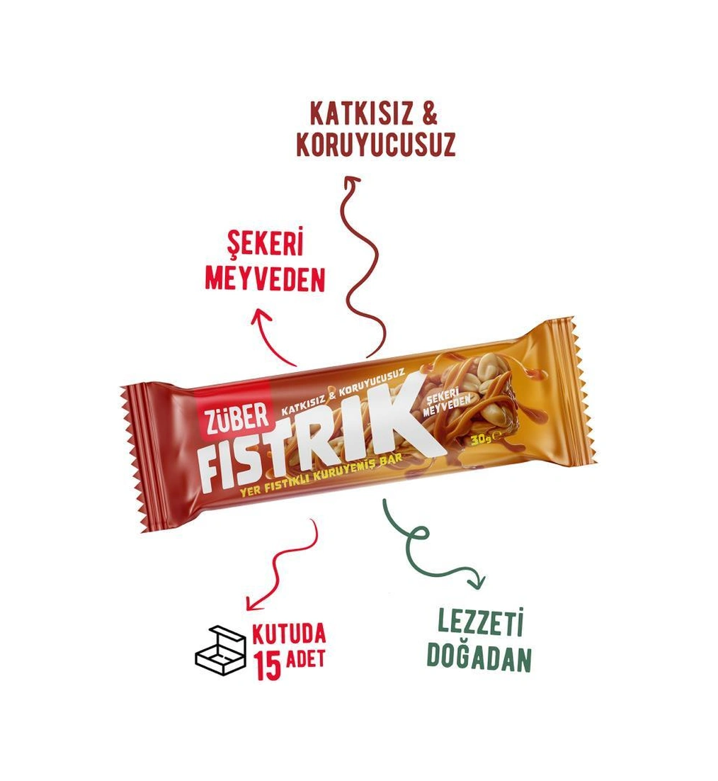 Züber Fıstrık Yer Fıstıklı Kuruyemiş Bar 30g X 15 Adet