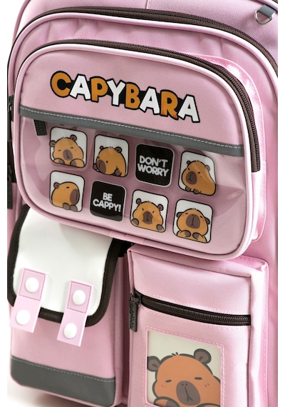 Capybara Orijinal Lisanslı Okul Çantası Fonksiyonel, Su Pembe
