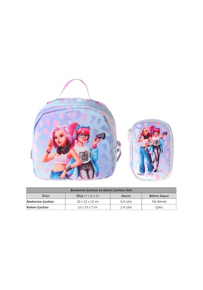 Wow Generation Kız Çocuk Cool Mavi - Pembe Thermo Beslenme Çantası Ve Kalemlik Seti - Setwg-w6040