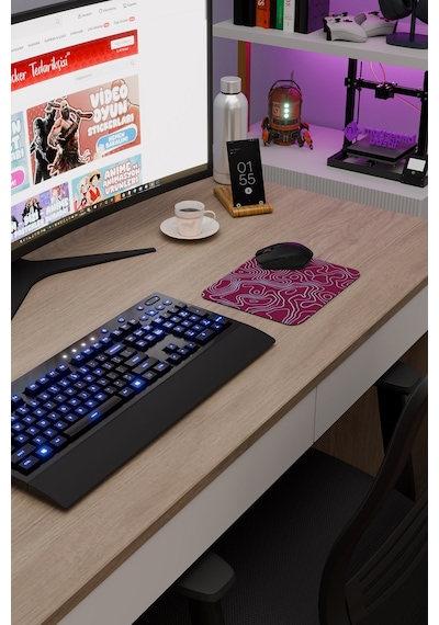 Bordo Mavi 22x18 Taraftar Gaming Oyuncu Mouse Pad Kaymaz Taban Küçük Klavye Fare Altlığı Topography