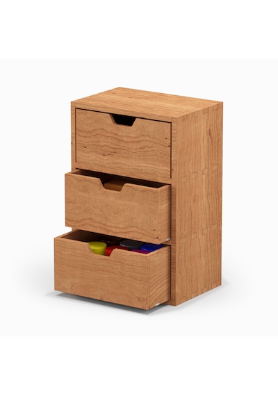 Desna Üç Katlı Üç Çekmeceli Mini Dolap - Kiraz 34 Cm Uzunluk X 12.1 Cm Derinlik X 27.2 Cm Woodsaka Doğal Ahşap