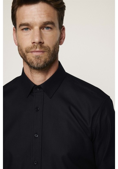 Tudors Modern Fit %100 Pamuk Armürlü Premium Erkek Siyah Gömlek-27708-siyah Siyah