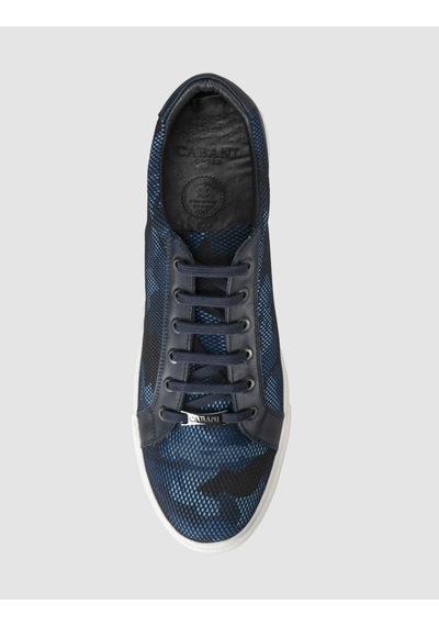 Cabani Lacivert Kamuflaj Desenli Hakiki Deri Erkek Sneaker Mavi