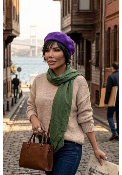 Ritagarcia Vintage Tarz Kadın Fransız Keçe Ressam Bere Mor