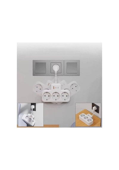 Duvar Tipi Priz Çoğaltıcı, 3 Soket, 2 Type-c Ve 1 Usb, 16a, 3680w, Çocuk Güvenlikli