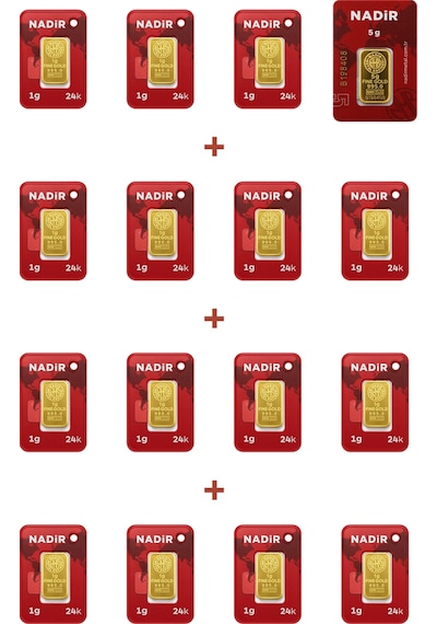 Nadir Gold 24 Ayar 20 Gram Külçe Altın 1 Adet 5 Gram Külçe Altın + 15 Adet 1 Gram Külçe Altın