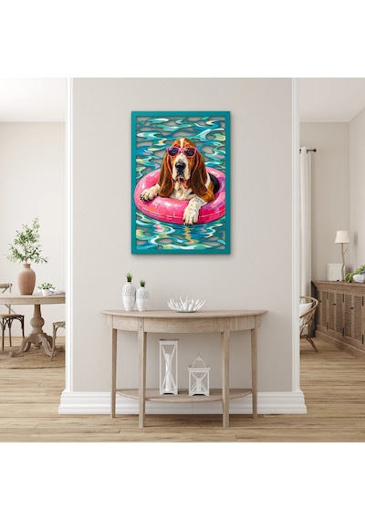 Simitte Gözlüklü Basset Metal Tablo 45x65 Cm Çok Renkli