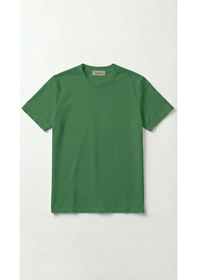 Unisex Düz Renk Bisiklet Yaka Basic Tişört Yeşil