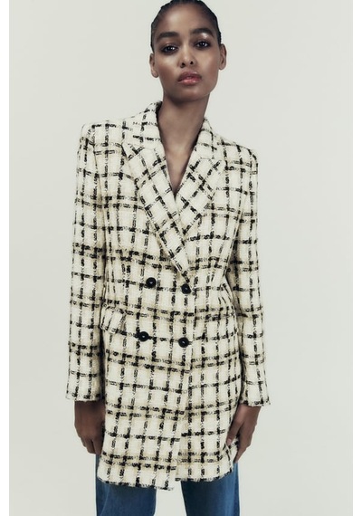 Zara Dokulu Uzun Kareli Blazer 2218/623 Çok Renkli