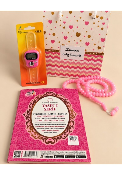 Yasin Kitabı Tesbih Zikirmatik Hediyelik İsimli Qr Kodlu Sesli Dinleme Özellikli Çanta Boy Yasin Pembe