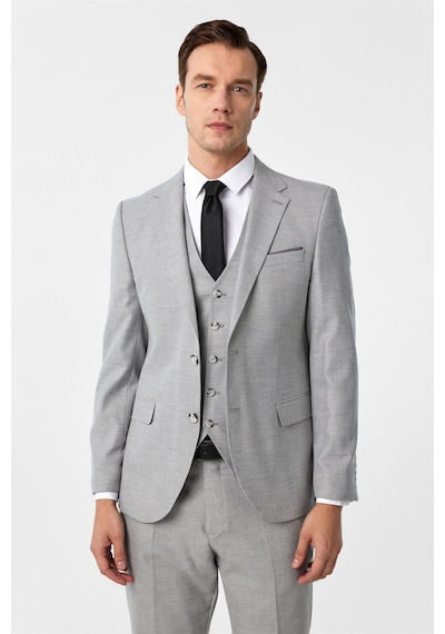 Süvari Gri Slim Fit Desenli Mono Yaka 6 Drop Yelekli Klasik Takım Elbise Süvari Gri Slim Fit Desenli Mono Yaka 6 Drop Yelekli Klasik Takım Elbise