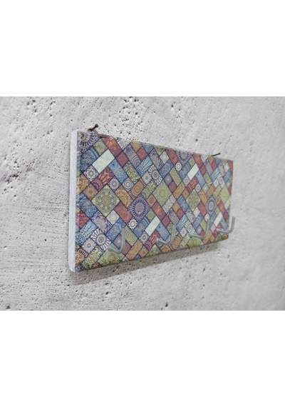 Dekoratif Ahşap Anahtarlık Askılık Renkli Geometrik Desen