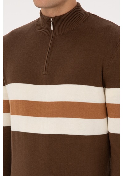 U.S. Polo Assn. Erkek Regular Fit Yarım Fermuarlı Kahverengi Kazak 50315034-VR029
