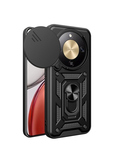 Honor Magic8 Lite 5g / X9d 5g Kılıf Kamera Korumalı Sürgülü Yüzüklü Armor Military Tank Kızak Kapak Siyah
