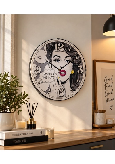 Retro Pop Art Kadın Figürlü Dekoratif Duvar Saati-7947