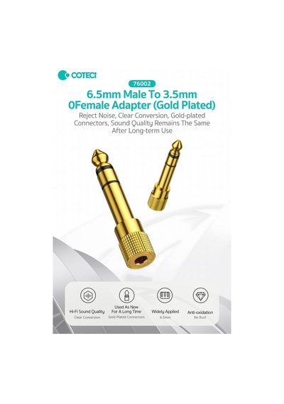 Bağlantı Ucu Stüdyo Aparatı Akustik Parça Coteci 6,5 Mm Erkek - 3,5 Mm Dişi Adaptör Altın Kaplama