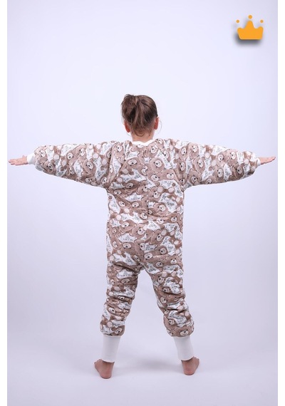 Babyhola 2.5 Tog Yorgan Gerektirmeyen Kalın Elyaf Dolgulu Çocuk Uyku Tulumu Pamuk Astarlı Unisex 6020 Kahverengi