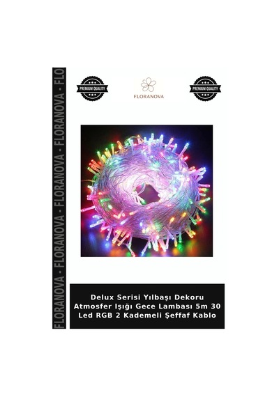 Delux Serisi Yılbaşı Dekoru Atmosfer Işığı Gece Lambası 5m 30 Led Rgb 2 Kademeli Şeffaf Kablo
