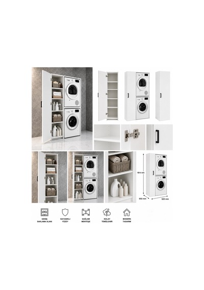 Sera Çamaşır Makinesi Ve Kurutma Makinesi Kabini Banyo Düzenleyici Dolabı Beyaz