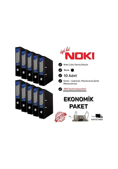 Noki Geniş Plastik Klasör Siyah 10'lu Paket