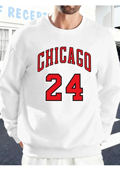 Startmore Tarzsokak Chicago Number 24 Letter Baskılı Erkek Kazakları Rahat Sokak Modası Polar Sweatshirt Yuvarlak Beyaz