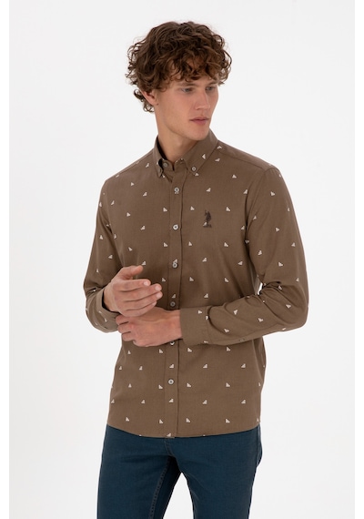 U.S. Polo Assn. Erkek Haki Uzun Kollu Desenli Gömlek 50316561-VR027