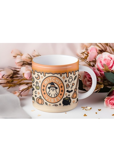 Witchy Vibes Halloween Kupa Cadı Enerjili 3d Görünümlü - Kabartmasız Beyaz