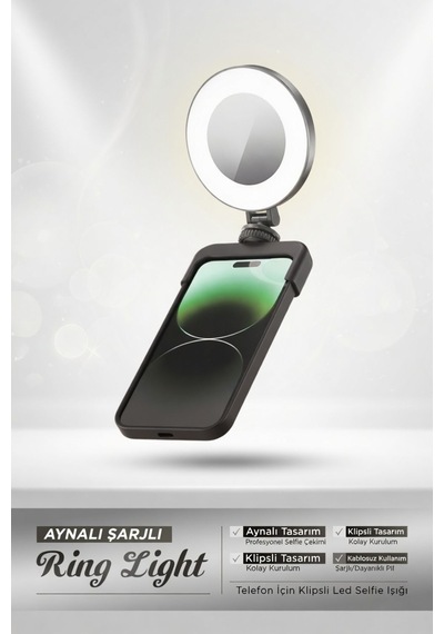 Aynalı Şarjlı Ring Light Telefon İçin Klipsli Led Selfie Işığı