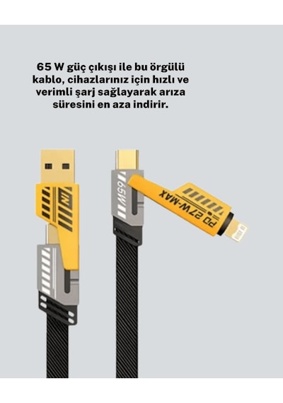 Çok Fonksiyonlu Şarj Kablosu 4'ü 1 Arada Hızlı Şarj Veri 0
