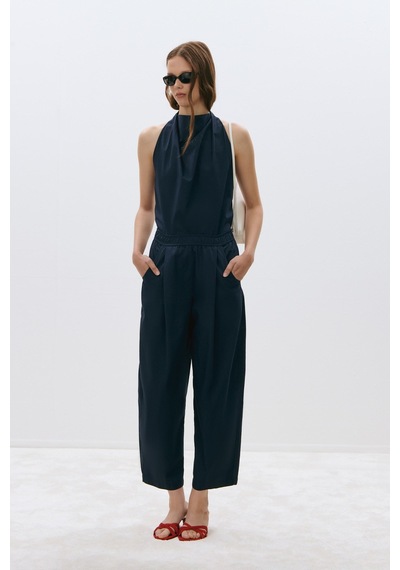 Suud Collection Lacivert Marty Halter Yaka Poplin Bluz