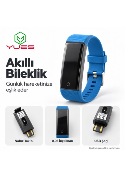 Yues Akıllı Bileklik Nabız Ölçer Adım Sayar Uyku Takipli Mavi