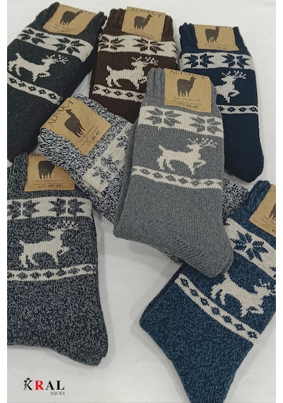 Kral Socks Unisex 3'lü Alpaka Yünlü Çorap Termal Kalın Yumuşak Kışlık Bot Çorabı Asorti