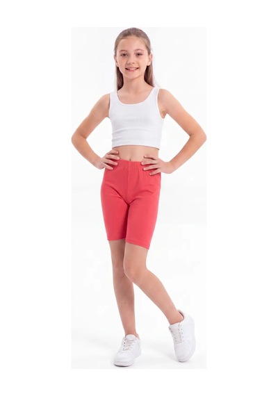 Terrien Özel Seri Lastikli Okul Spor Kız Çocuk Pembe Kısa Tayt Pamuklu Likralı Düz Basic