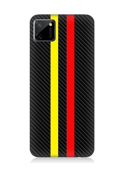 Realme C11 Uyumlu Sarı Kırmızı Karbon Motif Desenli Silikon Kılıf