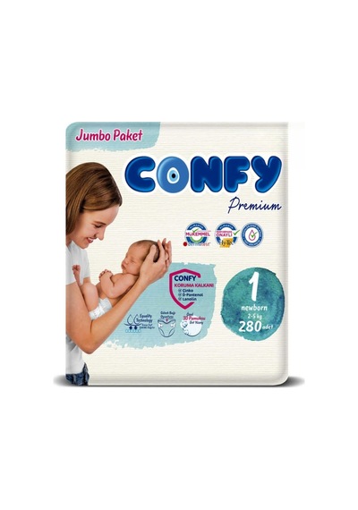 Confy - Premium Yenidoğan Bebek Bezi 1 Numara 2-5 Kg 280 Adet Mega Paket
