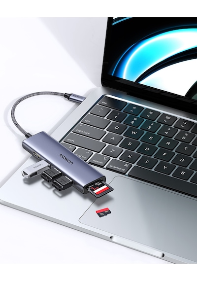 Ugreen 6-in-1 Usb-c 1 4k Hdmı, 3 Usb-a, Sd, Tf Hub Çoklayıcı, Gri, 20956a