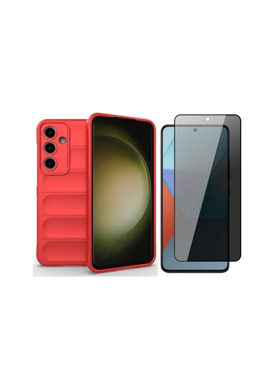 Vendas Samsung Uyumlu Galaxy A17 Kılıf Esnek Tpu Oyuklu Arka Yüzey Tasarımlı Zore Etnik Silikon Kapak + Hayalet Ekran Koruyucu Kırmızı