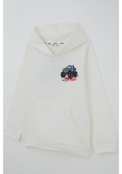 Breeze Erkek Çocuk Sweatshirt Macera Temalı Arazi Aracı Sırt Baskı Detaylı 4-8 Yaş , Ekru