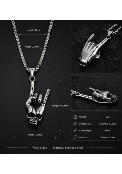 Rock El İşareti Paslanmaz Çelik, Heavy Metal Gitarcı Hard Rock Metal El Kurukafa Kolye