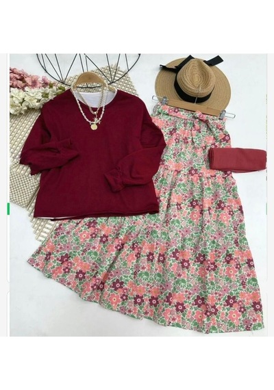 Lovie Moda Kadın Çalıkuşu Etekli Takım Bordo