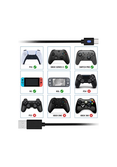 Xbox Series Şarj Kablosu 3 Metre Led Göstergeli Type-c Örgü Kablo