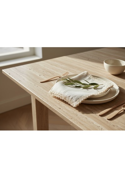 Fabricasa Dantel Kenarlı Keten Peçete 40x40 Cm Beyaz - Ekru