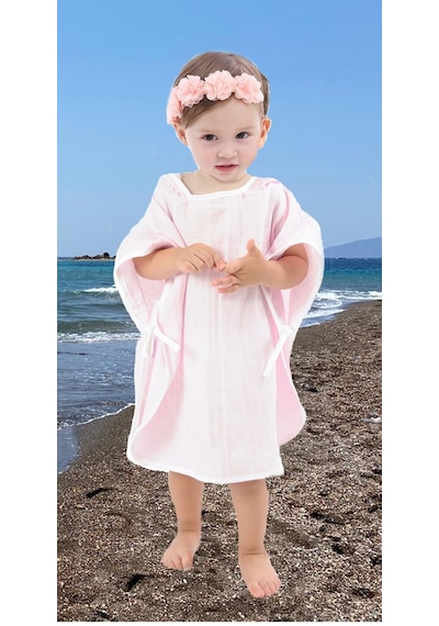 Çocuk Bebek Müslin Panço Kapüşonlu 1-4 Yaş - Pembe
